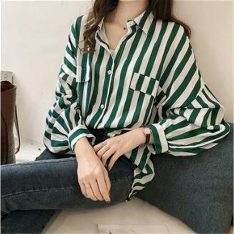 Women’s casual stripe Long sleeve Blouses