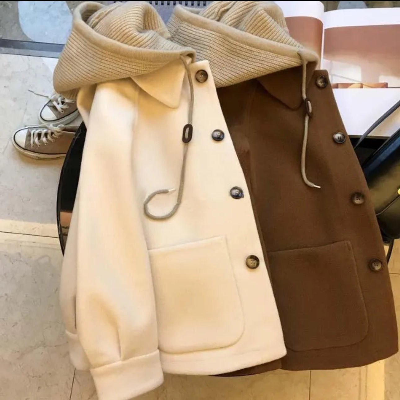 Coat Long Sleeve Tops 2 In 1 Casual Color