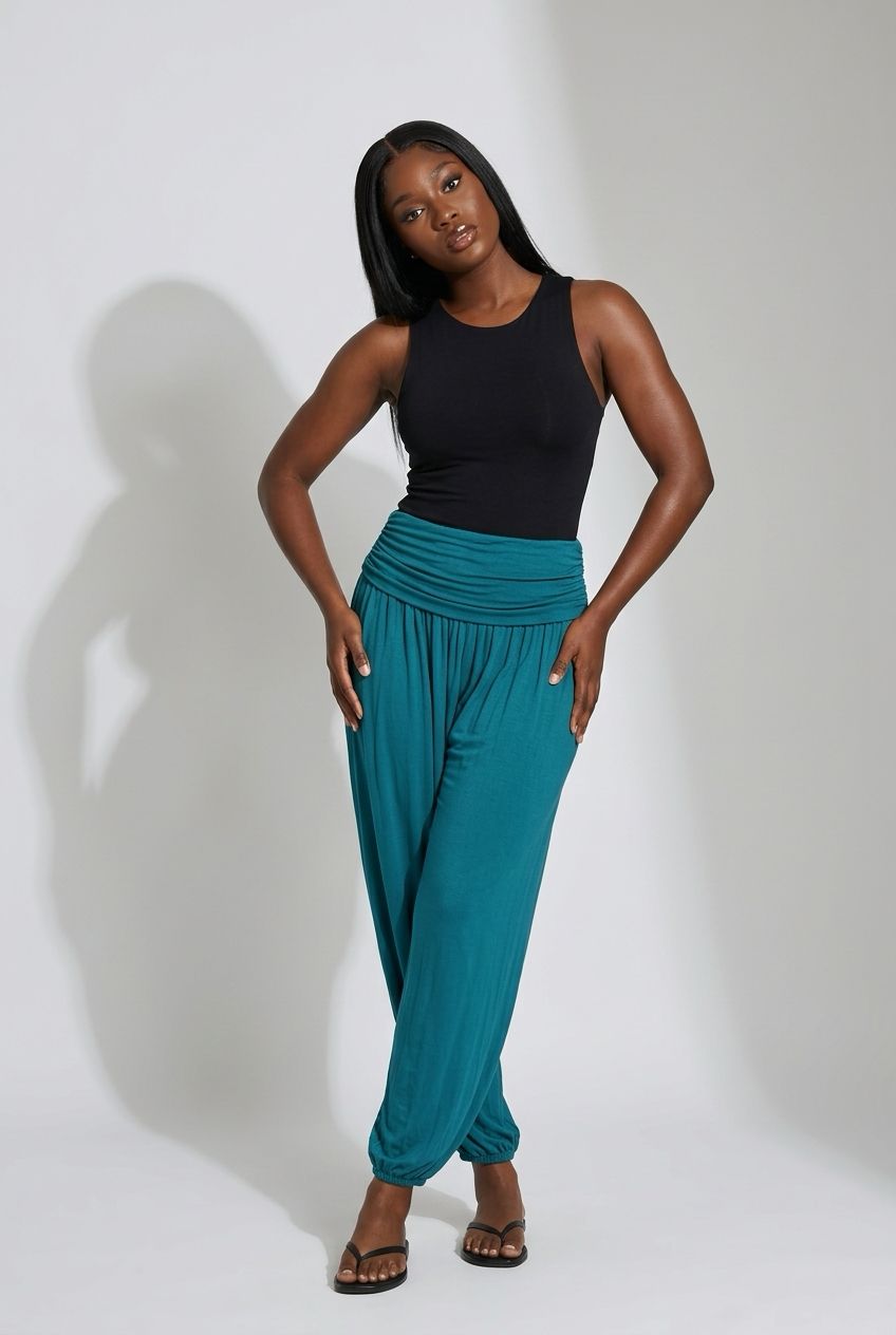 Italian Summer Flow Trousers – Lightweight Teal Harem Pants