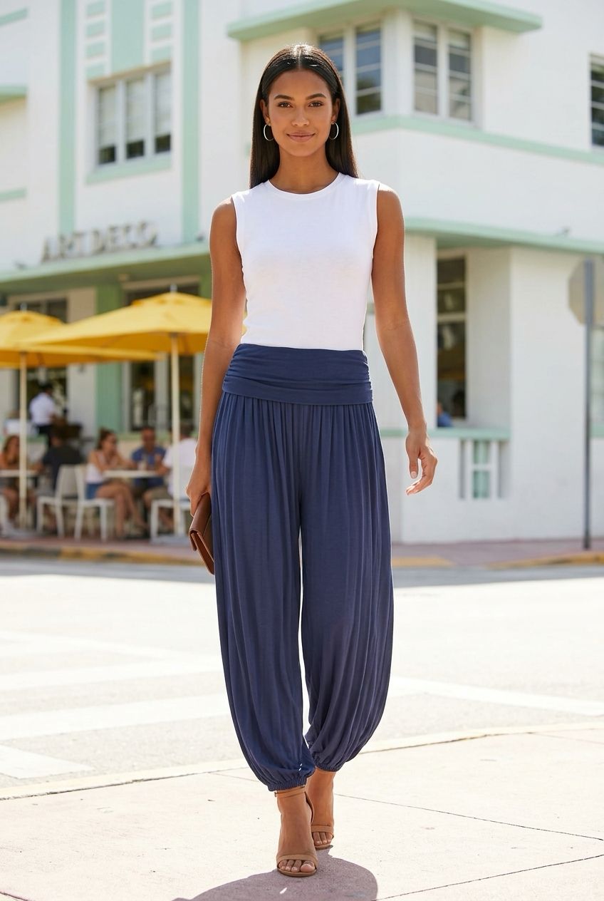 Italian Summer Flow Trousers – Lightweight Teal Harem Pants
