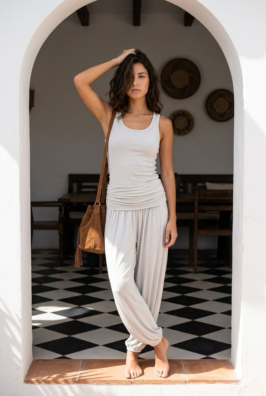 Italian Summer Flow Trousers – Lightweight Teal Harem Pants