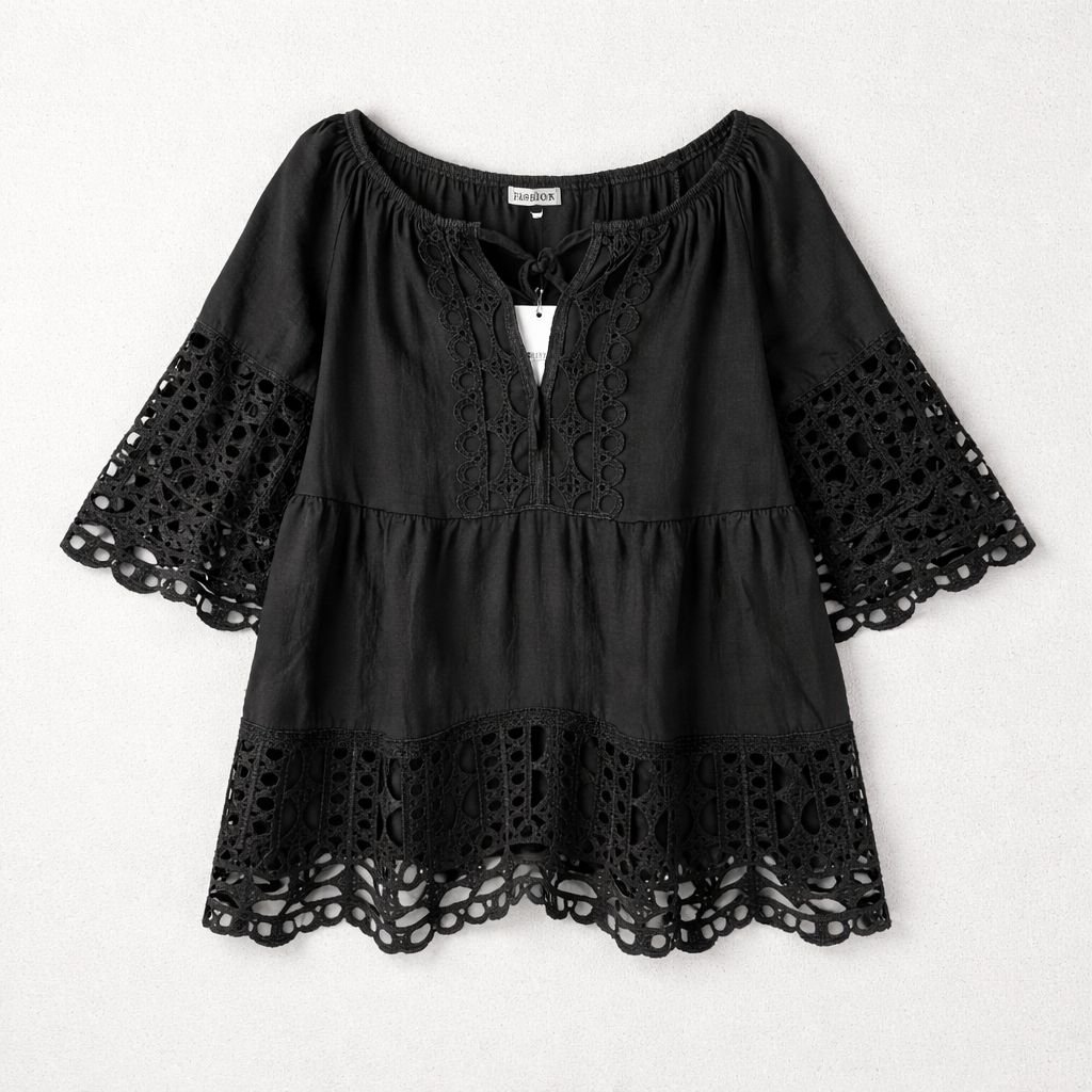 Boho-inspired eyelet blouse