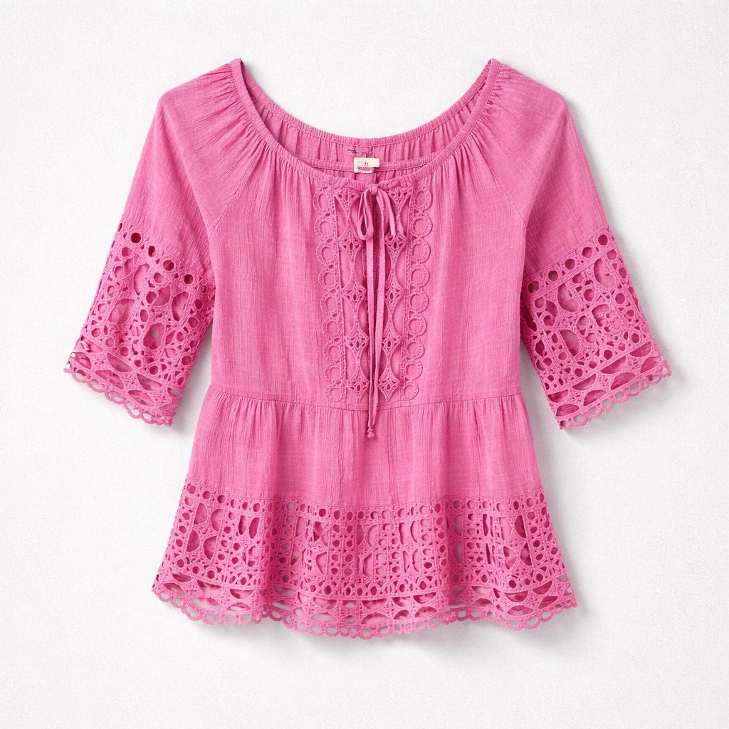 Boho-inspired eyelet blouse