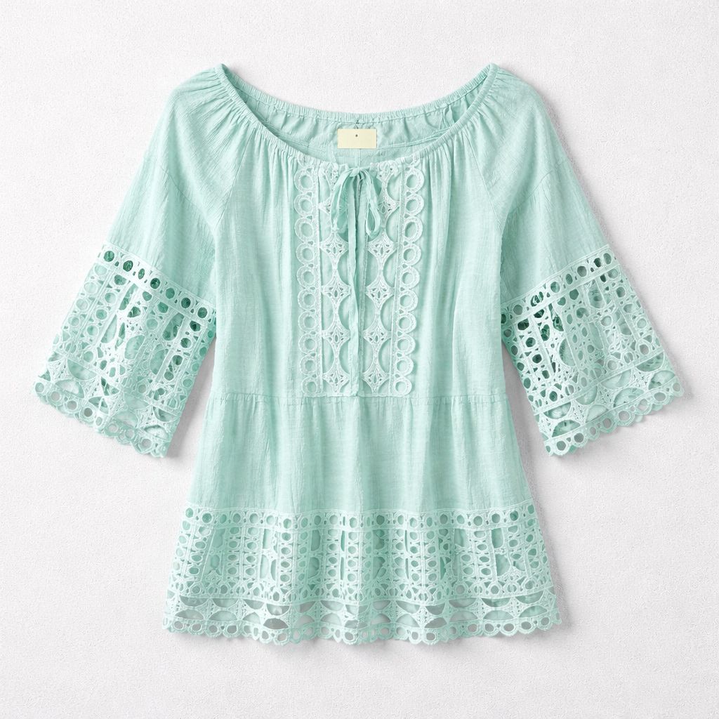 Boho-inspired eyelet blouse