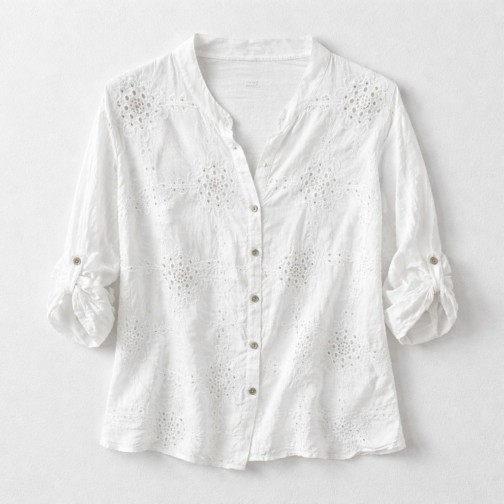 Vintage-inspired eyelet button-down shirt