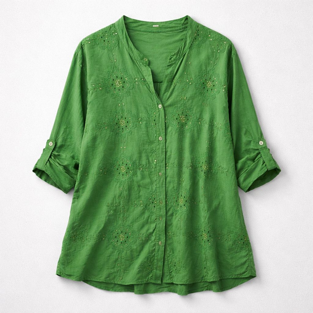Vintage-inspired eyelet button-down shirt