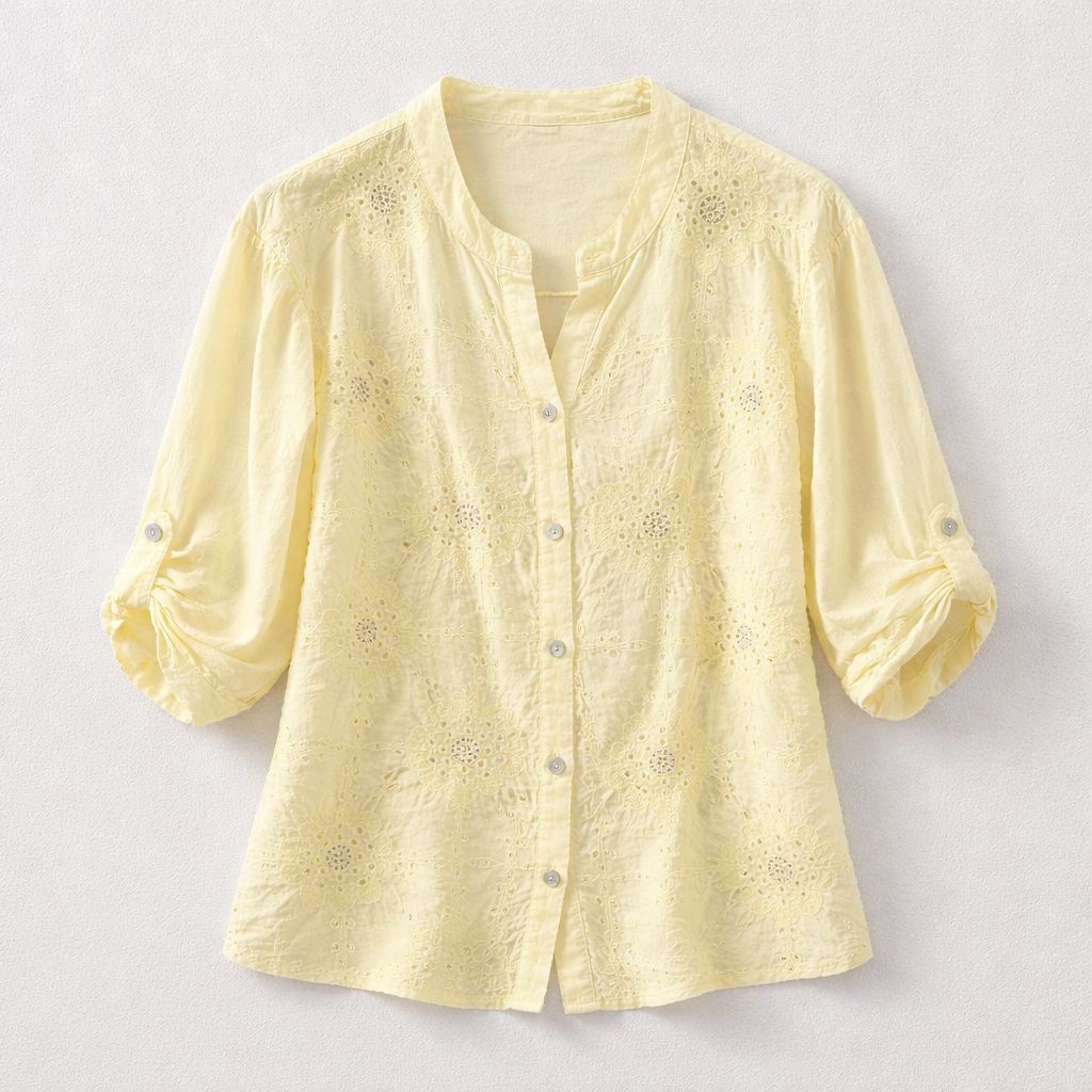 Vintage-inspired eyelet button-down shirt