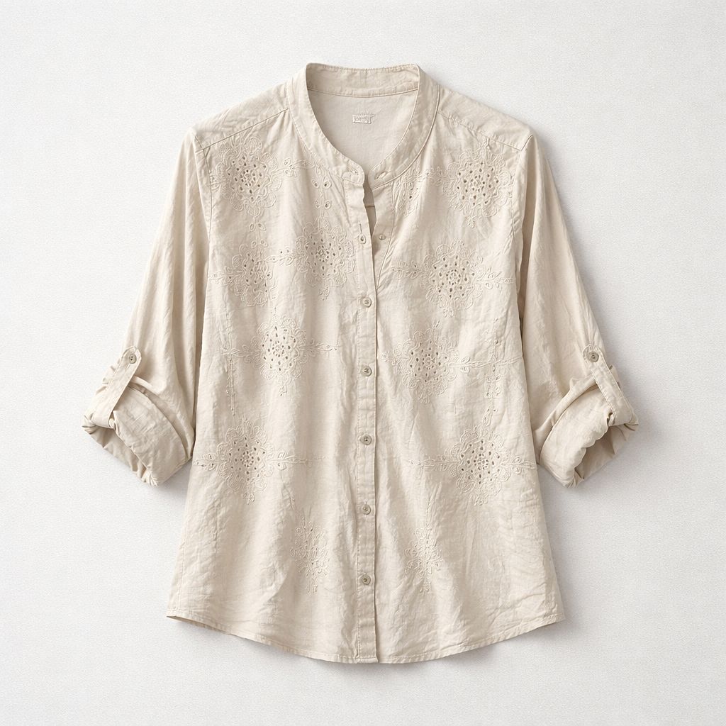 Vintage-inspired eyelet button-down shirt
