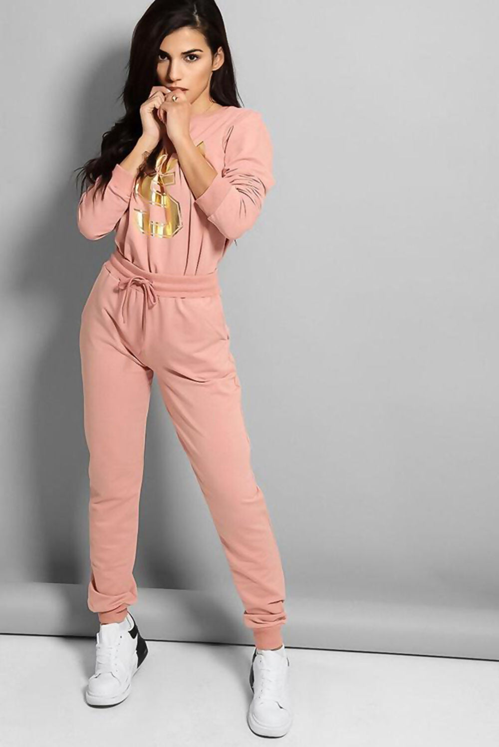 Plus Size Pink Coco 5 Lounge Tracksuit