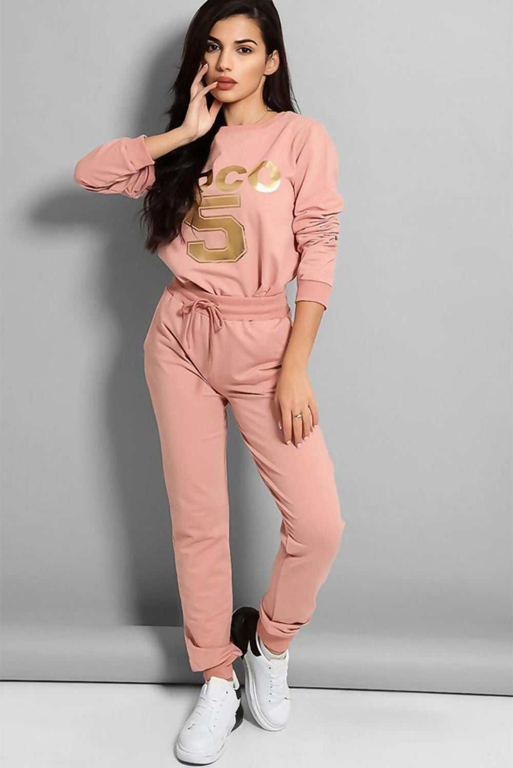 Plus Size Pink Coco 5 Lounge Tracksuit