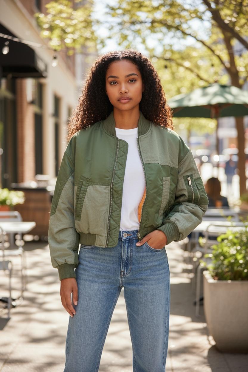 WOMEN'S CONTRAST COLOURBLOCK BOMBER JACKET
