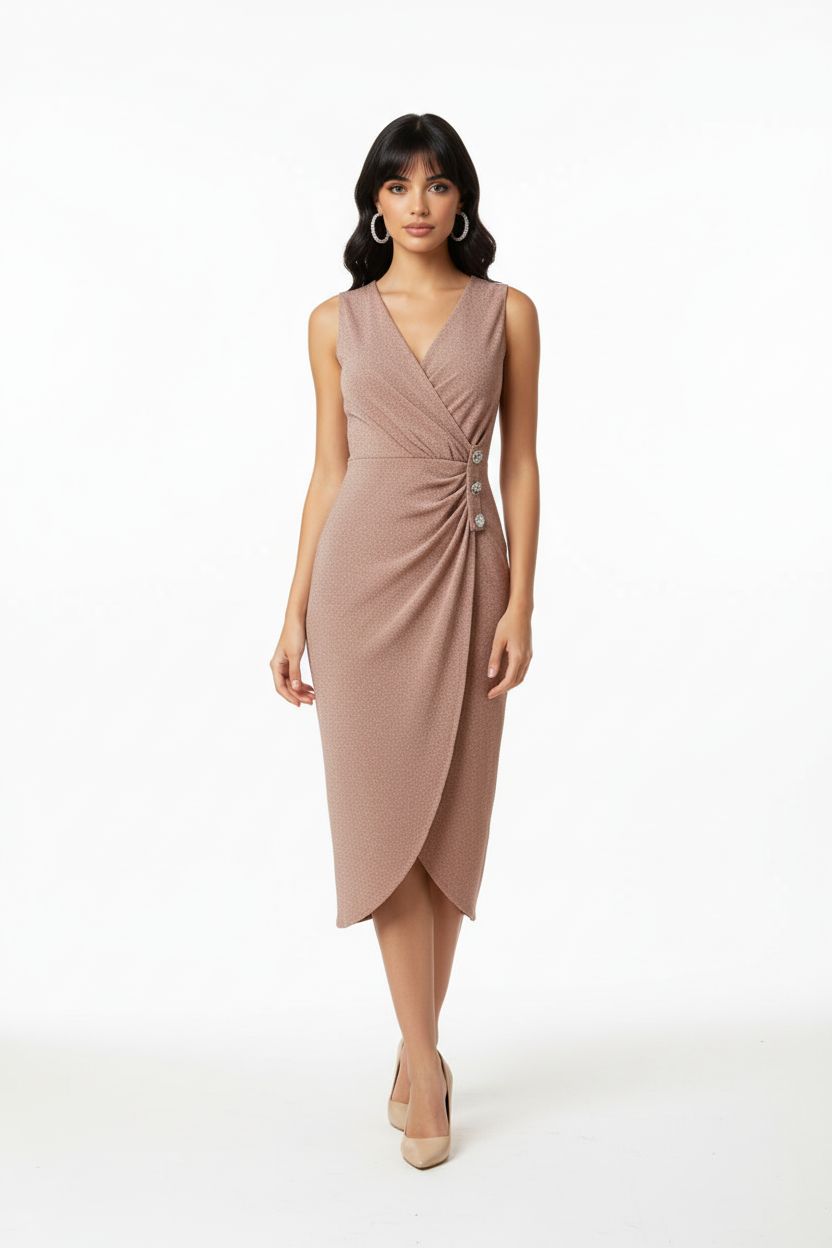 Elegant Shimmer Wrap Midi Dress