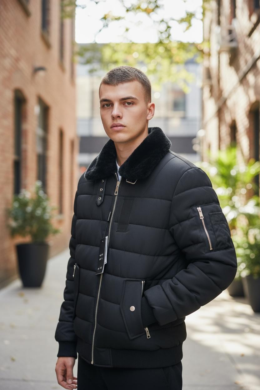 luxurious black puffy  jacket
